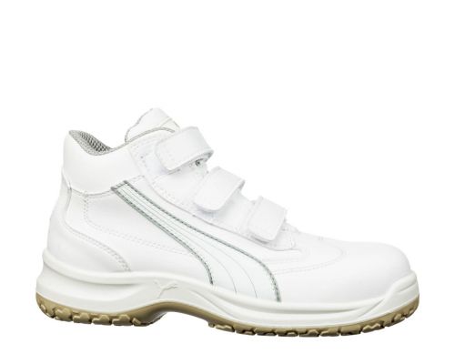 A Puma White 'n Service munkavédelmi bakancsa a sarokrészbe épített IQ Cell gélpárnájának köszönhetően olyan, akár egy trambulin.